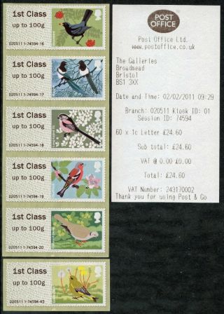 Wincor Type Ii Birds 2 Ii 6x1st Class Set (strip/5,  1) Sg Fs11 X6 Post & Go