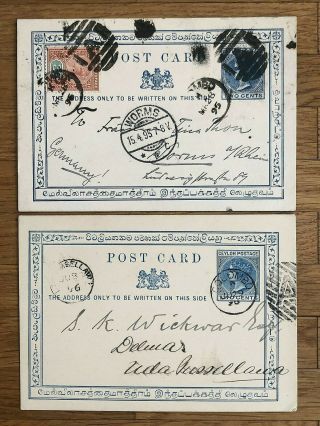 2 X Ceylon Old Postcard Colombo To Germany 1895