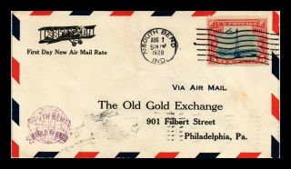 Dr Jim Stamps Us South Bend Indiana First Flight Rate Air Mail Cover