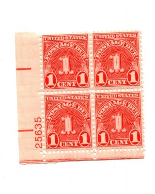 Us Block Of 4 Sc J80 1 Cent Postage Due Stamps Nh Og P Bob Id 1555