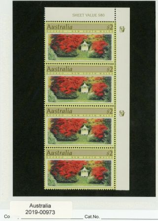 Australia 1989 Gardens - Mnh Upper R Strip Of 4 $2 Stamps W/1 Koala (00973)