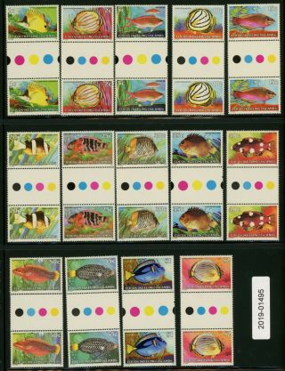 Cocos Islands Mnh 1979 Fish Series - 14 Gutter Pairs - 1c - $2 (1495)