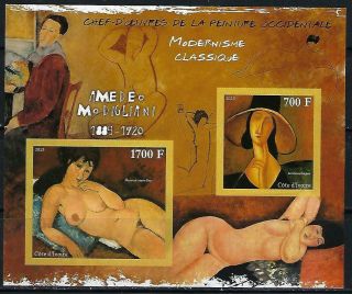M2123 Nh 2013 Imperf Souvenir Sheet Of Paintings By A.  Modigliami Nudes