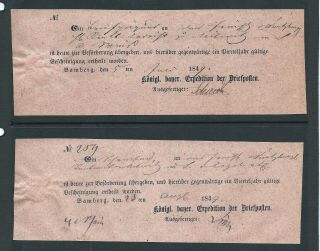 German States Bayern/ Bavaria 1849 Post Schein X 2,  Bamberg