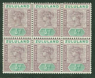 Sg 20 Zululand 1894.  ½d Dull Mauve & Green.  Unmounted Block Of 6.