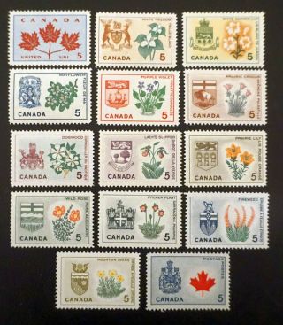 Canada Sc 417 - 429a Complete Set Of 14 Provincial Flowers 1964 Mnh