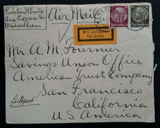 Scarce 1934 Germany Airmail Cover Ties 2 Hindenburg Stamps Canc Waging