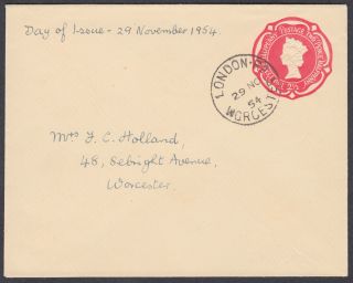 1954 Qeii 2 1/2d Red Stationery Envelope Fdc; London Rd / Worcester Cds