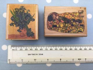 2 X Art Stamps: Gustav Klimt,  ' The Kiss ' & Van Gogh ' Vase with Irises '. 2