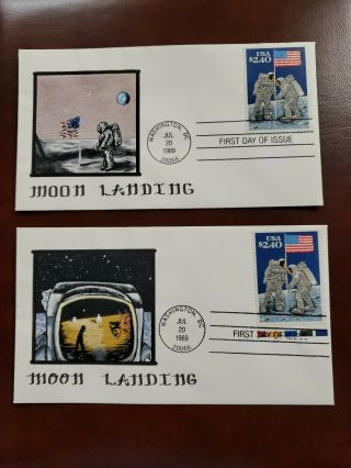 Us Fdc 1989 $2.  40 Moon Landing Kah Hand Painted 2 Covers