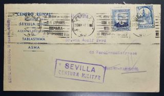 Spain To Germany 1937 Pro Sevilla Label On Civil War Cover To Hamburg,  Espana