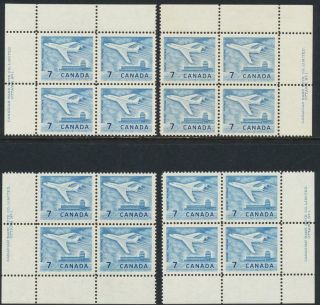 Canada 1964 7c Jet Plane Service Plate Block 1 Set Mnh Sc 414 (see Below)
