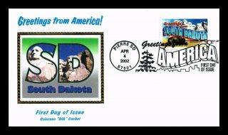 Us Cover South Dakota Greetings From America Fdc Colorano Silk Cachet
