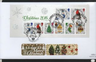 Gb 2016 Benhams Gold Fdc Christmas Minisheet Treesmill Par Postmark Stamps