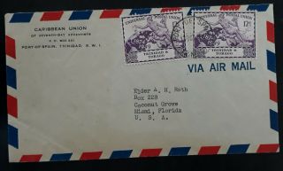 Rare 1949 Trinidad & Tobago Airmail Cover Ties 2 Anniv Upu Stamps Port Of Spain