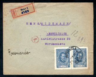 Czechoslovakia - 1921 Registered Cover,  Brno To Reutlingen,  Germany Via Dresden