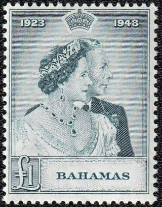 Bahamas George Vi 1948 Sg 195 £1 Slate - Green Silver Wedding Never Hinged