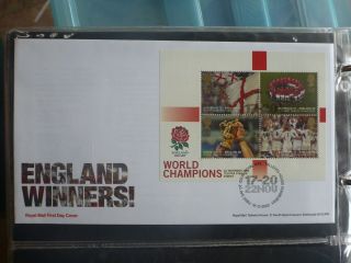 Uk 2003 England Rugby World Cup Winners 4 Stamp Mini Sheet Fdc First Day Cover