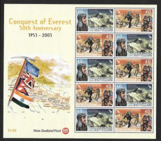 Zealand Sg2616/7 2003 Conquest Of Everest Sheetlet Mnh
