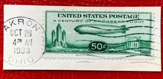 1933 Us Airmail Sc C18 50c Green Zeppelin Fancy Cancel Cv:$48