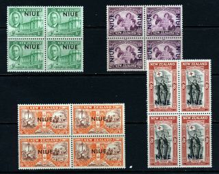 Niue King George Vi 1946 The Complete Peace Set Blocks Of 4 Sg 98 To Sg 101 Mnh