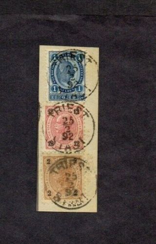 Austria.  1892.  Piece.  3xaustrian Stamps In Trieste Inc 1 Gulden Blue.