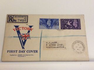 Gb First Day Cover King George Vi Victory Commemoration 1946 Registered Letter