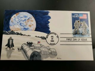 Another Us Fdc 1989 $2.  40 Moon Landing Hand Painted Mille Cachet