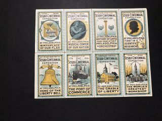 Gandg Us Poster Cinderella Stamp Sheet 1926 Sesquicentennial Exposition Mnh Og