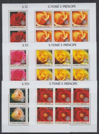 B700.  6x S.  Tome E Principe - Mnh - 2003 - Flora - Flowers - Roses - Full Sheet