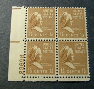 Us Plate Blocks Stamp Scott 805 Martha Washington 1938 (durland) Mnh C517