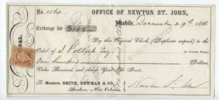 1866 Mobile Al Office Of Newton St.  John Bill Of Exchange With Revenue [y3842]