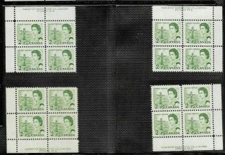 Pk44916:stamps - Canada 455 Centennial Queen 2 Cent Plate 2 Blocks - Mnh