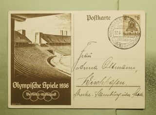 Dr Who 1936 Germany Warnemunde Olympics Semi Post Postal Card E41687