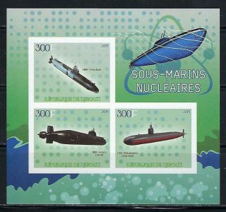 M1862 Nh 2015 Imperf Souvenir Sheet Of 3 Ships Nucular Submarines