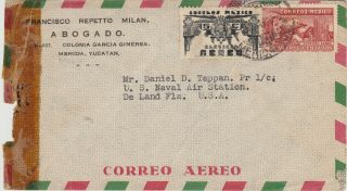 548) Mexico To Usa Censor Cover Yucatan To U.  S.  Naval Station 1941 - World War Ii