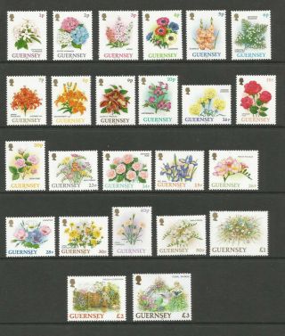 Guernsey 1992/7 Flowers Definitive Set Of 24 Mnh