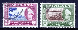 Malaya (trengganu) — Scott 83,  85 — 1957 Sultan Ismail — — Scv $34.  50
