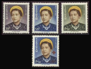 State Of Vietnam 1952 Empress Nam Phuong 14 - 16,  Red Cross B1 Mnh Dry Gum