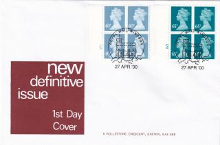 (32801) Gb Fdc 65p 40p Cylinder Booklet Panes Windsor 2000 No Insert