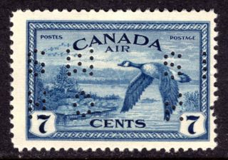 Canada Air Mail Official Oc9 7c,  1946 Inverted 4 - Hole " Ohms " Perfin,  F,  Nh