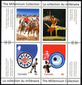 Canada 1999 Millennium Sheet.  Sport And Circus.  Horse Races,  Ice Hockey,  Mnh