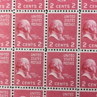 806 John Adams,  President MNH 2 cent sheet of 100 Issued in 1938 4