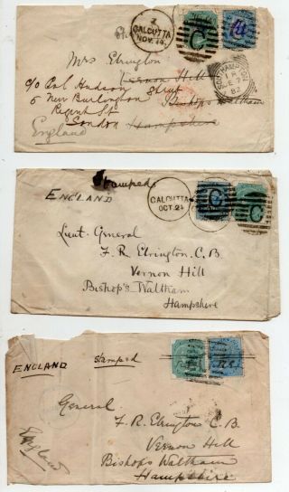 India Qv Covers Of Interest To General Elrington 1882 - 84,  As Per Scan (7184)