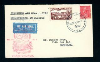 Zealand 1932 Christmas Air Mail Cover From Christchurch To Dunedin (s705)