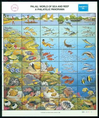 Palau 1986 M/sheet (40 Stamps) Mnh Sea & Reef - Mi.  No 106 - 145kb