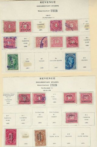 U.  S.  Revenue - 17 Assorted Hinged Stamps.  01 Cent - $5.  00