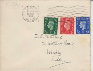 Gb 1937 Kgvi Definitives1/2d 1d.  2 1/2d Sg462,  463,  466 First Day Cover Fdc
