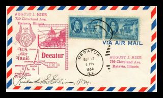 Us Cover First Flight Am 91 Decatur Illinois St Louis Missouri Air Mail Signed