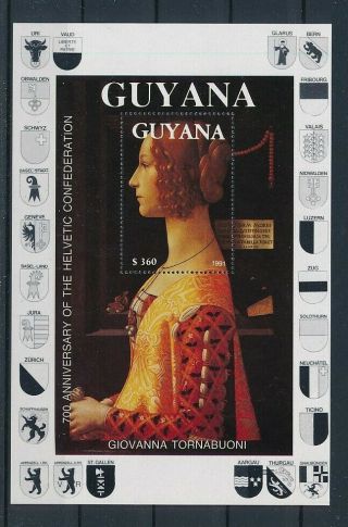 D277171 Paintings 700th Anniversary Helvetic Confederation S/s Mnh Guyana